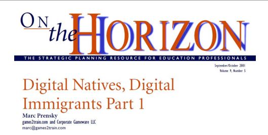 Figure 2. Mark Prenskey's paper, 'Digital Natives, Digital Immigrants'. 
